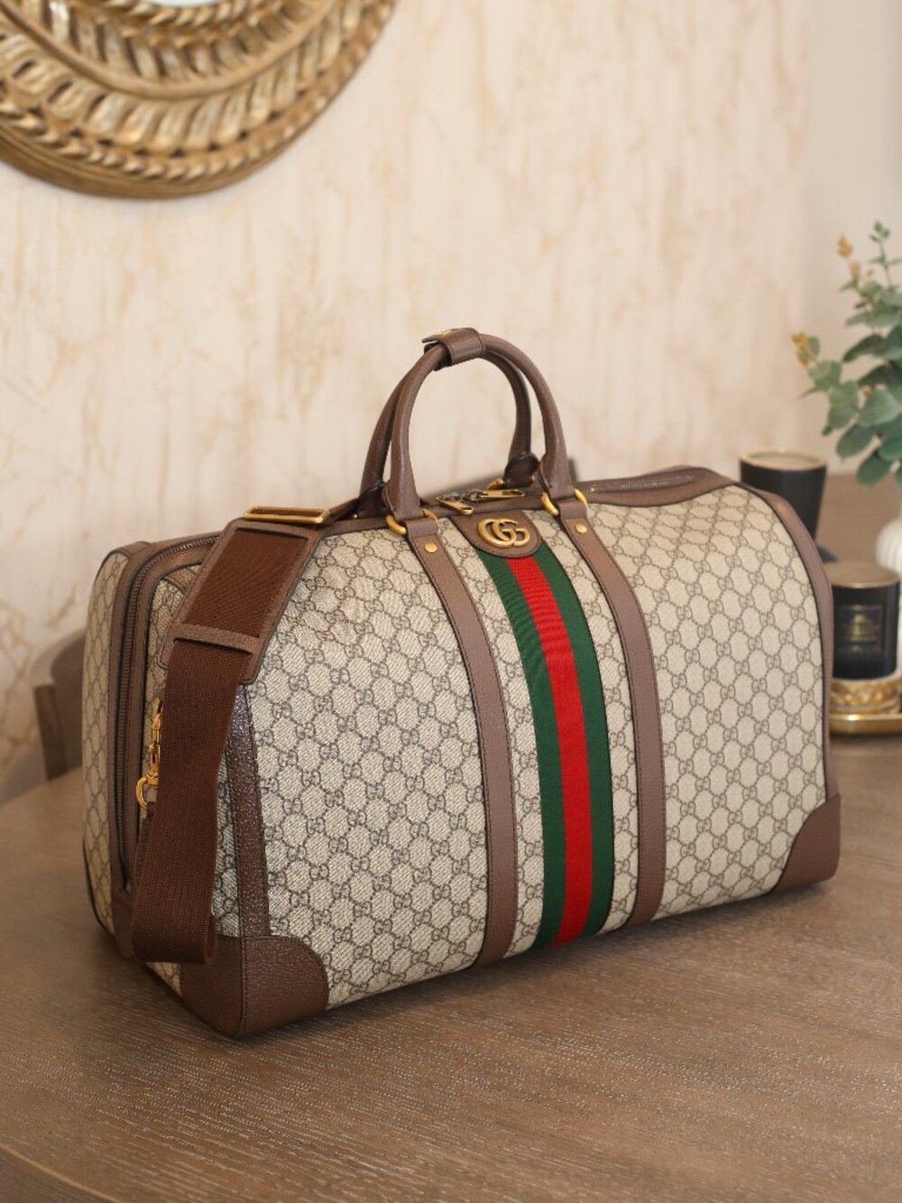 Gucci Ophidia Large GG Supreme Web Duffle Weekender Bag